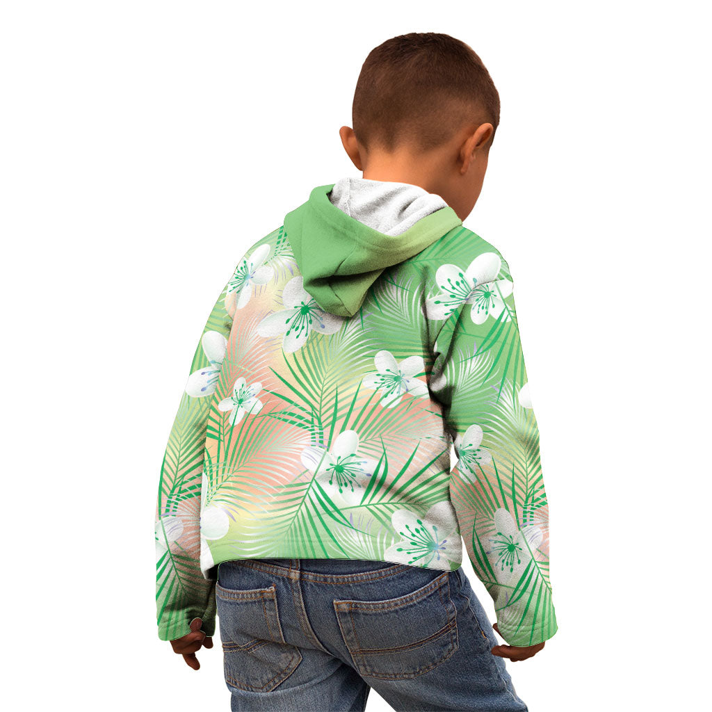 Green Aloha Hawaiian Kid Hoodie Tropical Flower Palm Leaf Pattern LT19 - Polynesian Pride