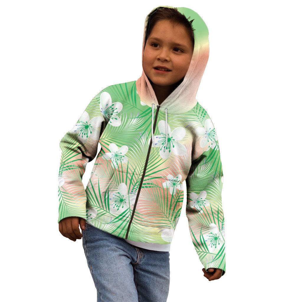 Green Aloha Hawaiian Kid Hoodie Tropical Flower Palm Leaf Pattern LT19 - Polynesian Pride