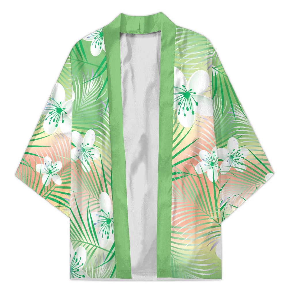 Green Aloha Hawaiian Kimono Tropical Flower Palm Leaf Pattern LT19 Unisex Green - Polynesian Pride