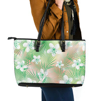 Green Aloha Hawaiian Leather Tote Bag Tropical Flower Palm Leaf Pattern LT19 - Polynesian Pride