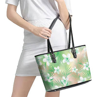 Green Aloha Hawaiian Leather Tote Bag Tropical Flower Palm Leaf Pattern LT19 - Polynesian Pride