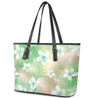Green Aloha Hawaiian Leather Tote Bag Tropical Flower Palm Leaf Pattern LT19 - Polynesian Pride