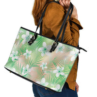 Green Aloha Hawaiian Leather Tote Bag Tropical Flower Palm Leaf Pattern LT19 - Polynesian Pride