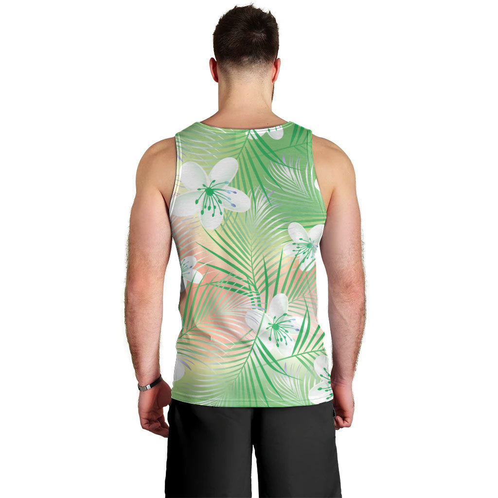 Green Aloha Hawaiian Men Tank Top Tropical Flower Palm Leaf Pattern LT19 - Polynesian Pride