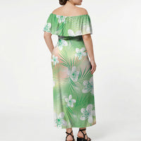 Green Aloha Hawaiian Off Shoulder Maxi Dress Tropical Flower Palm Leaf Pattern LT19 - Polynesian Pride
