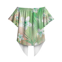 Green Aloha Hawaiian Off Shoulder Wrap Waist Top Tropical Flower Palm Leaf Pattern LT19 - Polynesian Pride