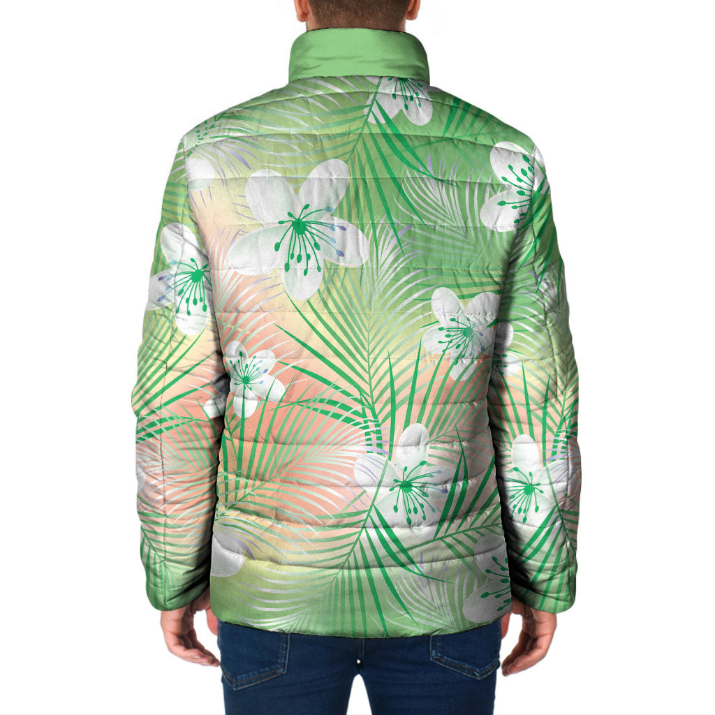 Green Aloha Hawaiian Padded Jacket Tropical Flower Palm Leaf Pattern LT19 - Polynesian Pride