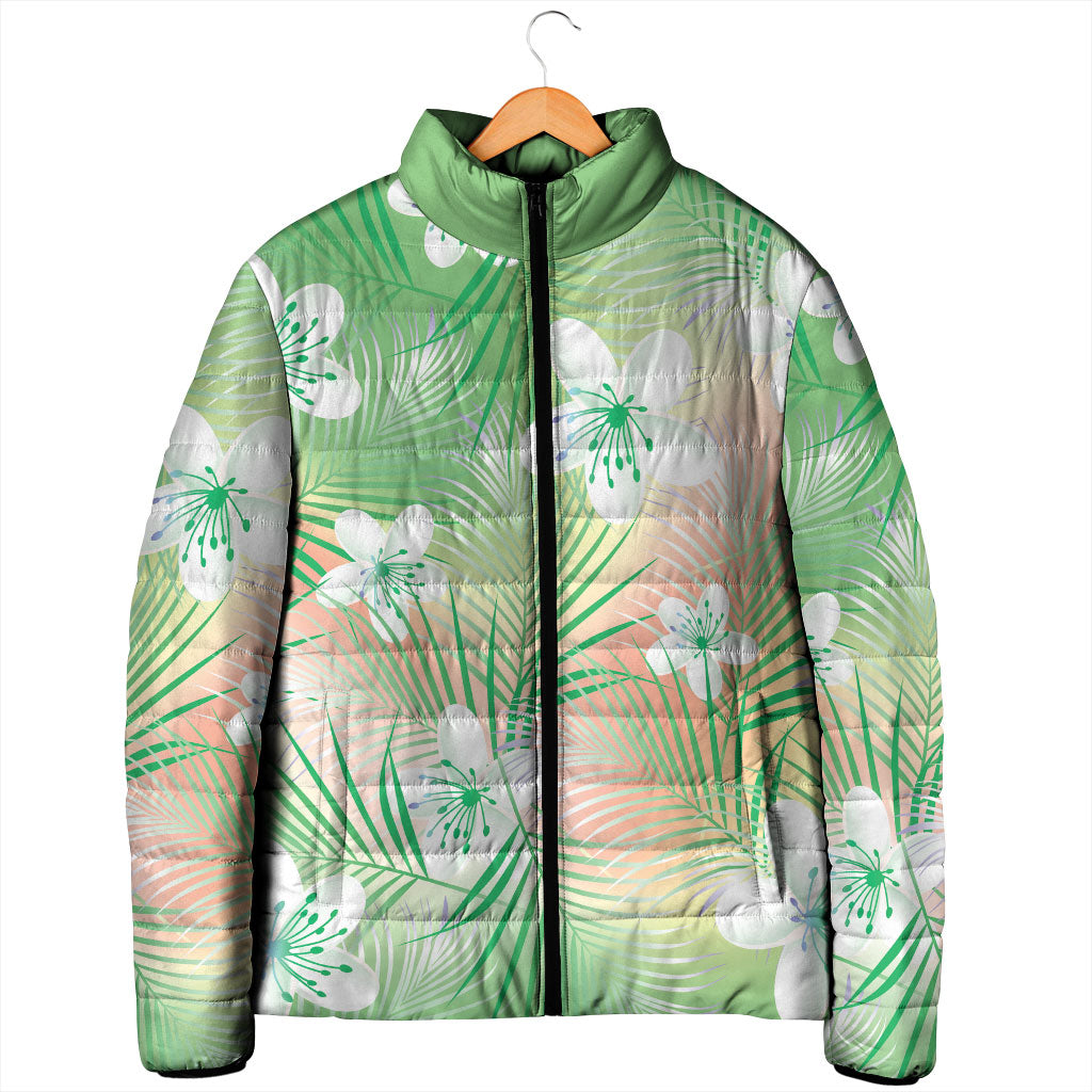 Green Aloha Hawaiian Padded Jacket Tropical Flower Palm Leaf Pattern LT19 - Polynesian Pride
