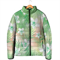 Green Aloha Hawaiian Padded Jacket Tropical Flower Palm Leaf Pattern LT19 - Polynesian Pride