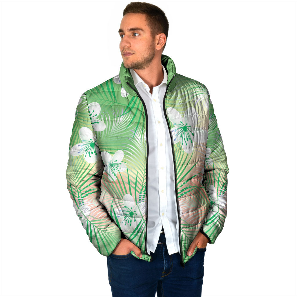 Green Aloha Hawaiian Padded Jacket Tropical Flower Palm Leaf Pattern LT19 - Polynesian Pride