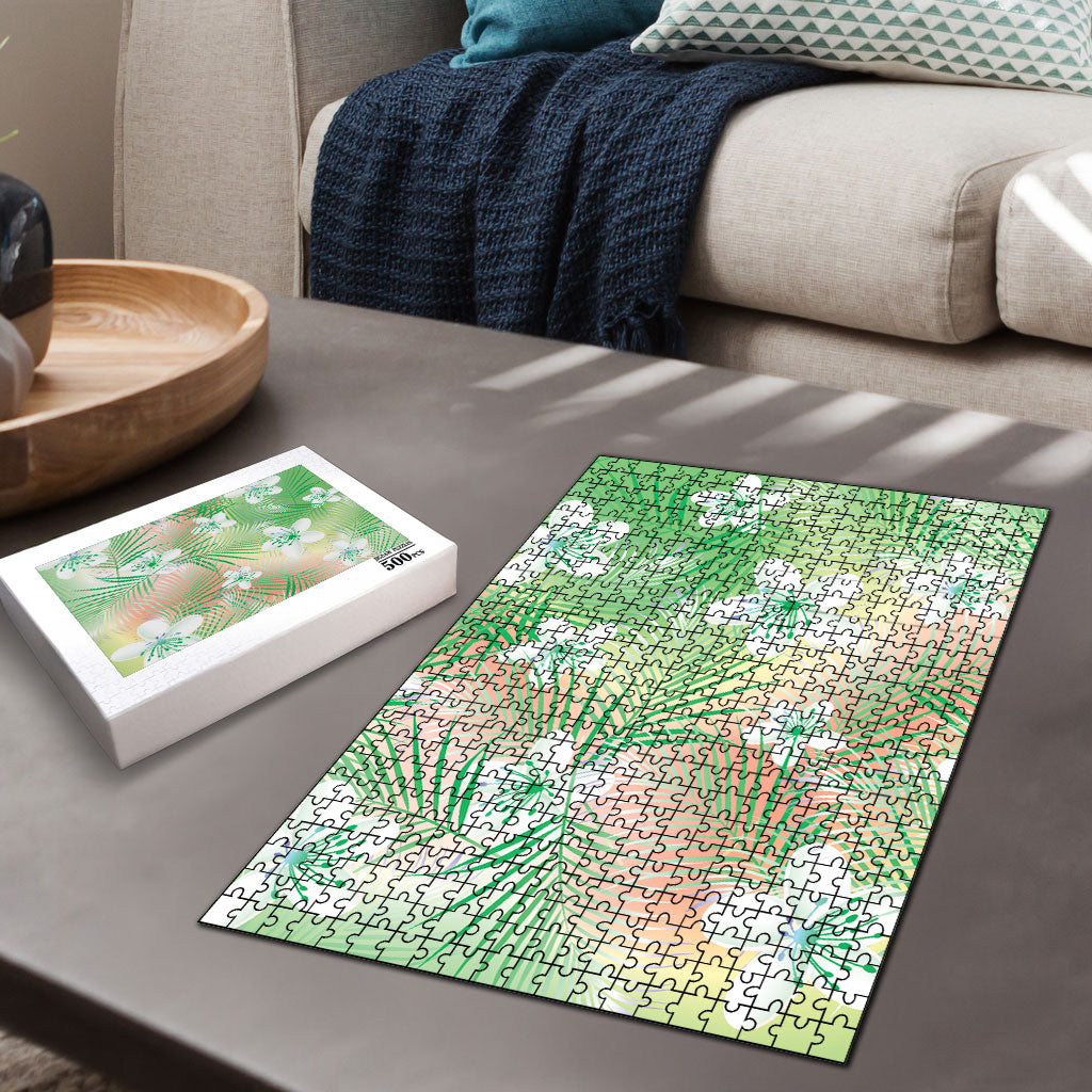 Green Aloha Hawaiian Puzzle Tropical Flower Palm Leaf Pattern LT19 - Polynesian Pride