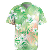 Green Aloha Hawaiian Rugby Jersey Tropical Flower Palm Leaf Pattern LT19 Green - Polynesian Pride