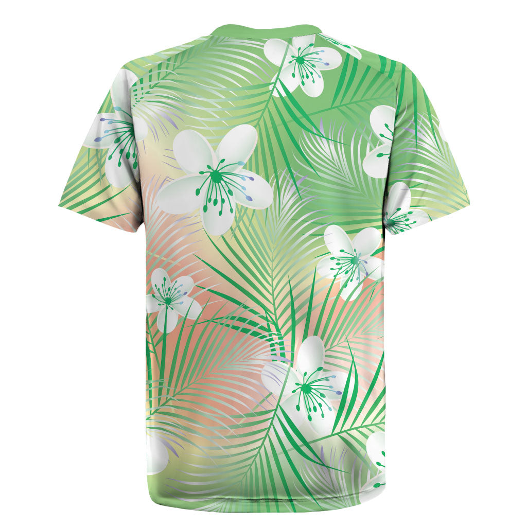 Green Aloha Hawaiian Rugby Jersey Tropical Flower Palm Leaf Pattern LT19 - Polynesian Pride