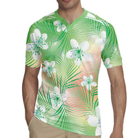 Green Aloha Hawaiian Rugby Jersey Tropical Flower Palm Leaf Pattern LT19 - Polynesian Pride