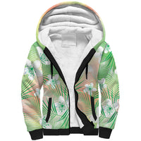 Green Aloha Hawaiian Sherpa Hoodie Tropical Flower Palm Leaf Pattern LT19 Unisex Green - Polynesian Pride