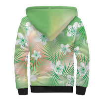 Green Aloha Hawaiian Sherpa Hoodie Tropical Flower Palm Leaf Pattern LT19 - Polynesian Pride