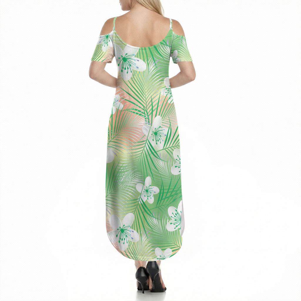 Green Aloha Hawaiian Summer Maxi Dress Tropical Flower Palm Leaf Pattern LT19 - Polynesian Pride