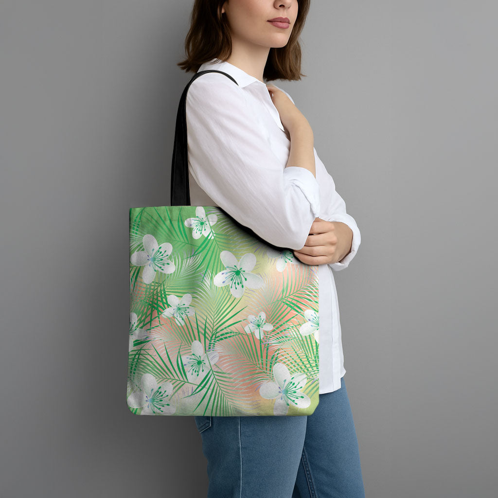 Green Aloha Hawaiian Tote Bag Tropical Flower Palm Leaf Pattern LT19 - Polynesian Pride