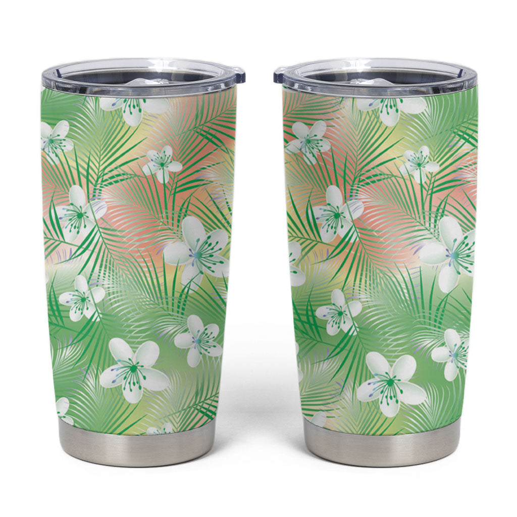 Green Aloha Hawaiian Tumbler Cup Tropical Flower Palm Leaf Pattern LT19 Green - Polynesian Pride