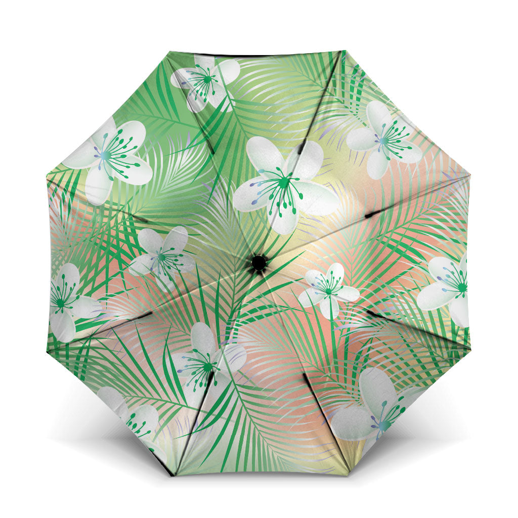 Green Aloha Hawaiian Umbrella Tropical Flower Palm Leaf Pattern LT19 One Size Folded 11.42 inch Opened Diameter 37.4 inch Green - Polynesian Pride