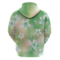 Green Aloha Hawaiian Zip Hoodie Tropical Flower Palm Leaf Pattern LT19 - Polynesian Pride