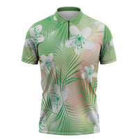 Green Aloha Hawaiian Zipper Polo Shirt Tropical Flower Palm Leaf Pattern LT19 Green - Polynesian Pride
