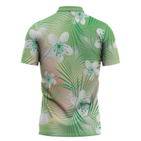 Green Aloha Hawaiian Zipper Polo Shirt Tropical Flower Palm Leaf Pattern LT19 - Polynesian Pride