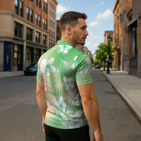 Green Aloha Hawaiian Zipper Polo Shirt Tropical Flower Palm Leaf Pattern LT19 - Polynesian Pride