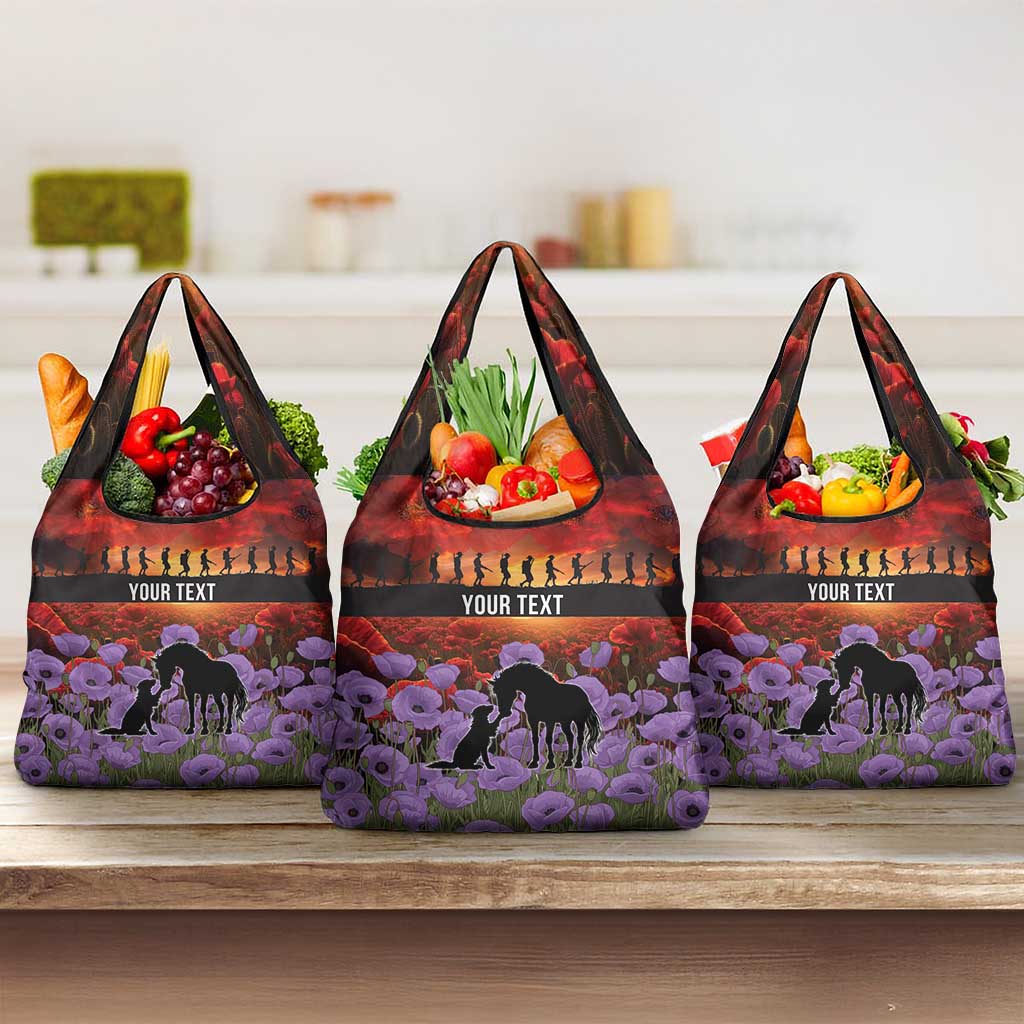 Personalised ANZAC Day Grocery Bag Remembering the Animals of War LT19 3-pack One Size Purple - Polynesian Pride