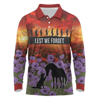 Personalised ANZAC Day Long Sleeve Polo Shirt Remembering the Animals of War LT19 Purple - Polynesian Pride