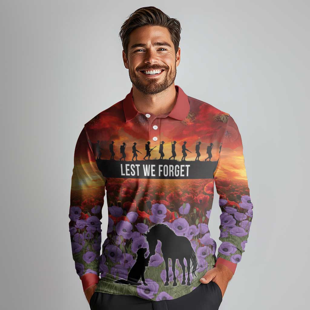 Personalised ANZAC Day Long Sleeve Polo Shirt Remembering the Animals of War LT19 - Polynesian Pride