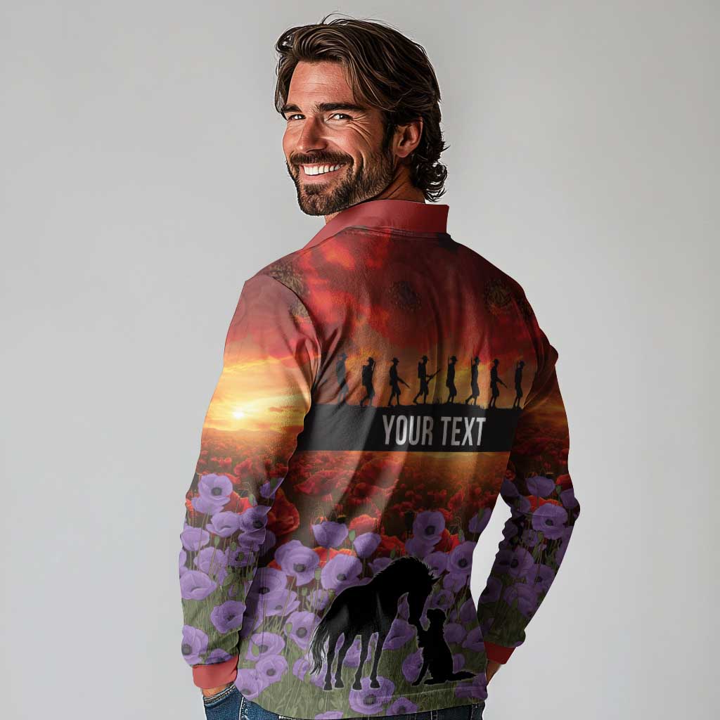 Personalised ANZAC Day Long Sleeve Polo Shirt Remembering the Animals of War LT19 - Polynesian Pride