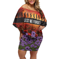 Personalised ANZAC Day Off Shoulder Short Dress Remembering the Animals of War LT19 Women Purple - Polynesian Pride