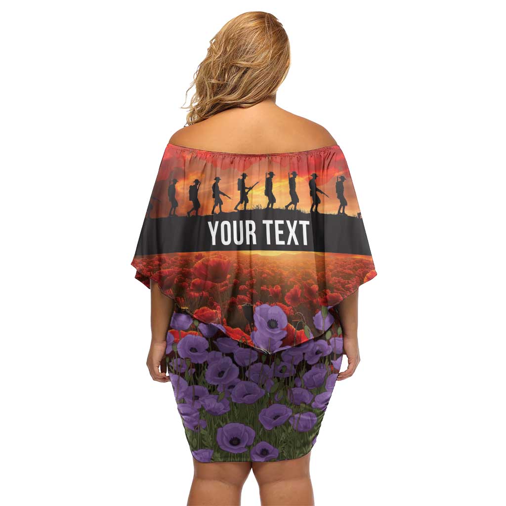 Personalised ANZAC Day Off Shoulder Short Dress Remembering the Animals of War LT19 - Polynesian Pride
