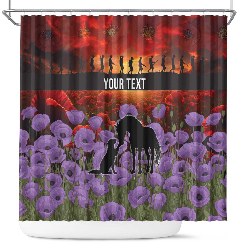 Personalised ANZAC Day Shower Curtain Remembering the Animals of War LT19 Purple - Polynesian Pride