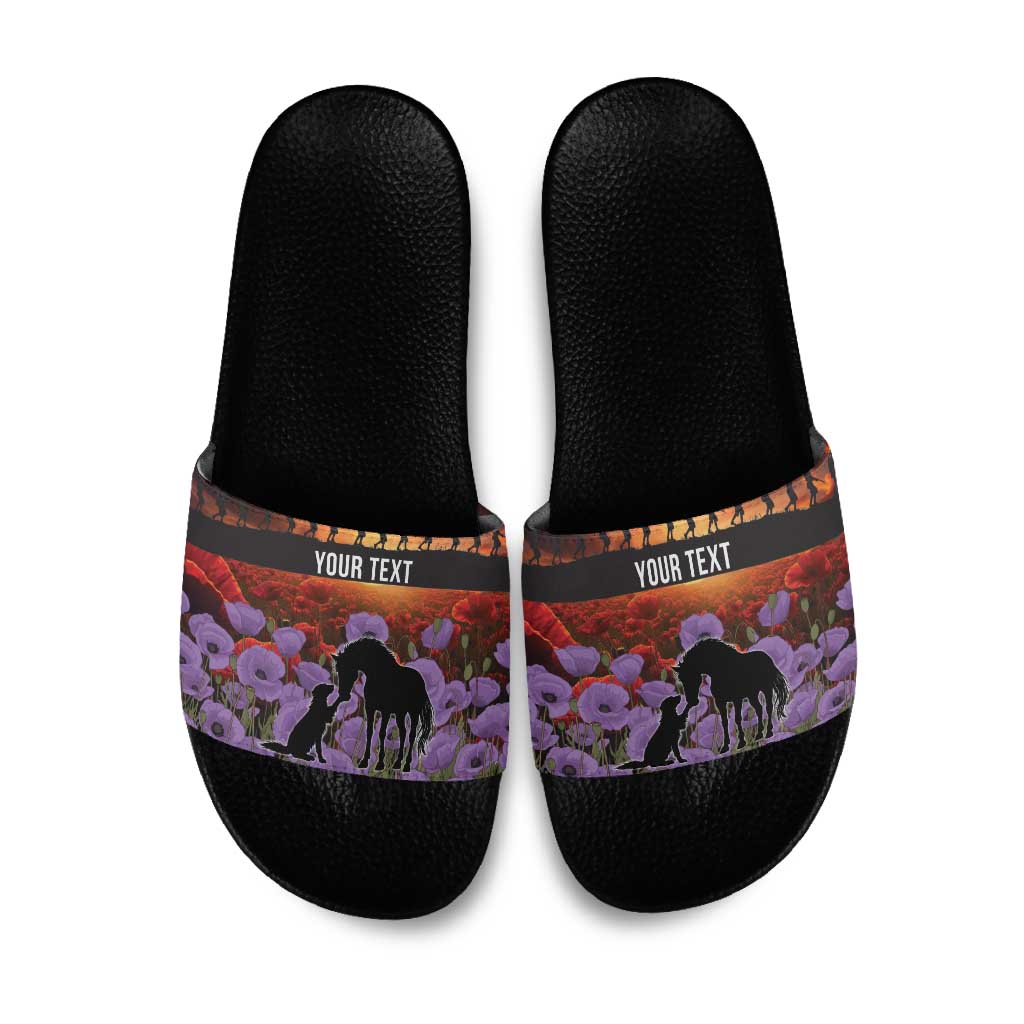 Personalised ANZAC Day Slide Sandals Remembering the Animals of War LT19 Purple - Polynesian Pride