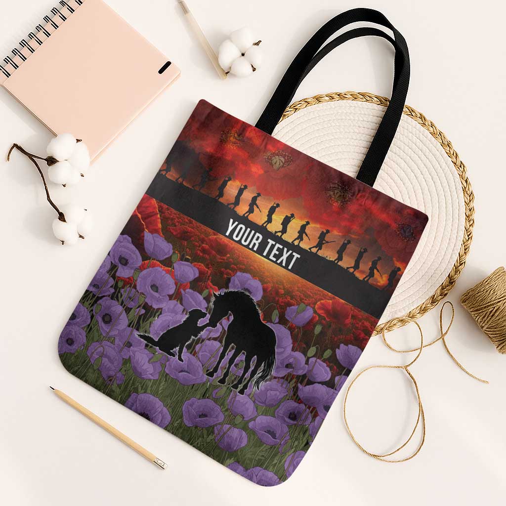 Personalised ANZAC Day Tote Bag Remembering the Animals of War LT19 Black Strap One Size Purple - Polynesian Pride