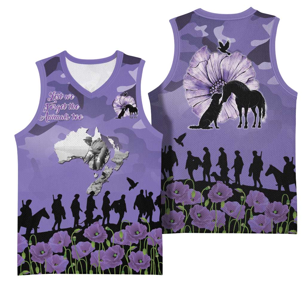 ANZAC Day Basketball Jersey Lest We Forget the Animals Too LT19 - Polynesian Pride