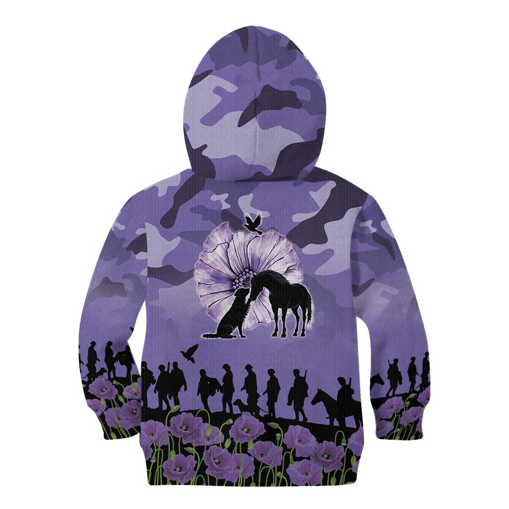 ANZAC Day Kid Hoodie Lest We Forget the Animals Too LT19 - Polynesian Pride