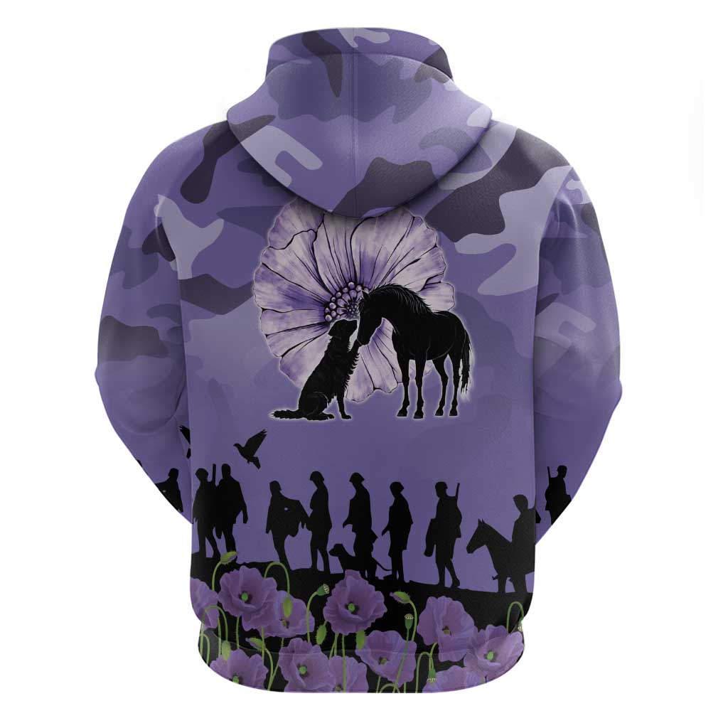 ANZAC Day Zip Hoodie Lest We Forget the Animals Too LT19 - Polynesian Pride
