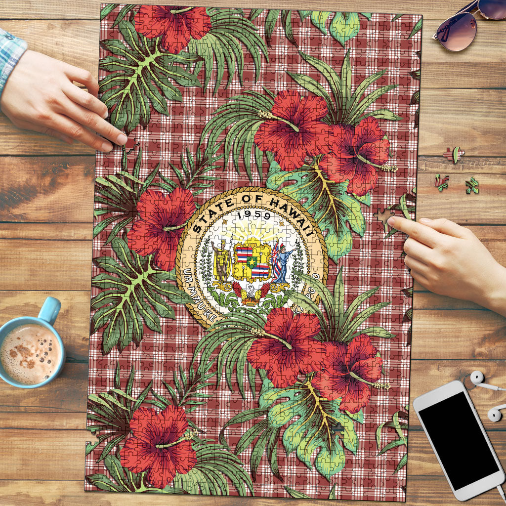 Vintage Hawaii Hibiscus Palaka Puzzle Red Color LT19 Red - Polynesian Pride