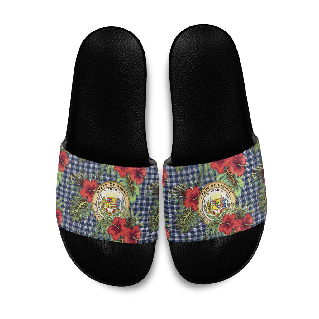 Vintage Hawaii Hibiscus Palaka Slide Sandals Navy Color LT19 Navy - Polynesian Pride