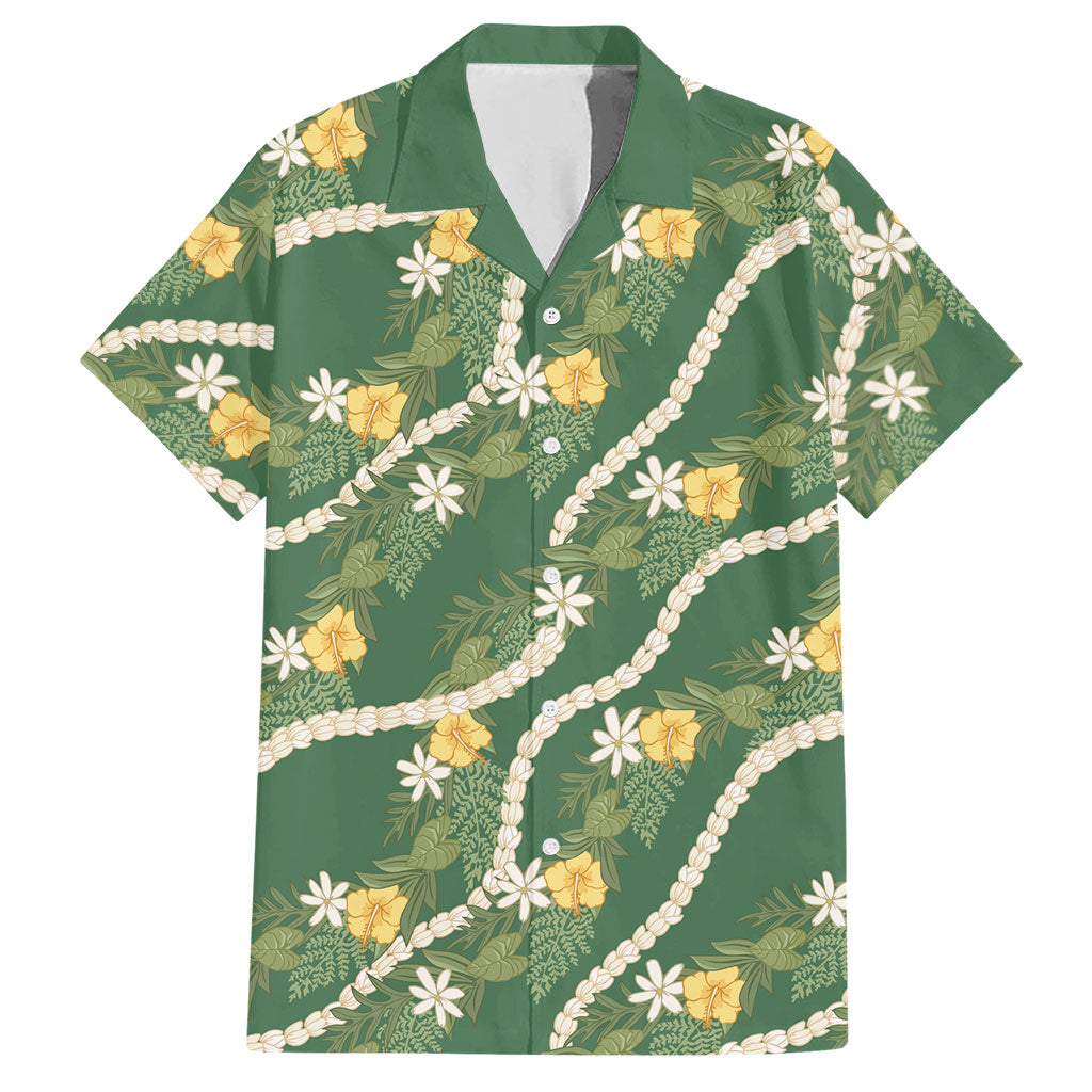 Hawaiian Pikake Maile Lei Hawaiian Shirt Tiare Hibiscus Kalo Palapalai Leaf Green LT19 Green - Polynesian Pride