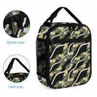 Hawaiian Pikake Maile Lei Lunch Bag Tiare Hibiscus Kalo Palapalai Leaf Black LT19 - Polynesian Pride