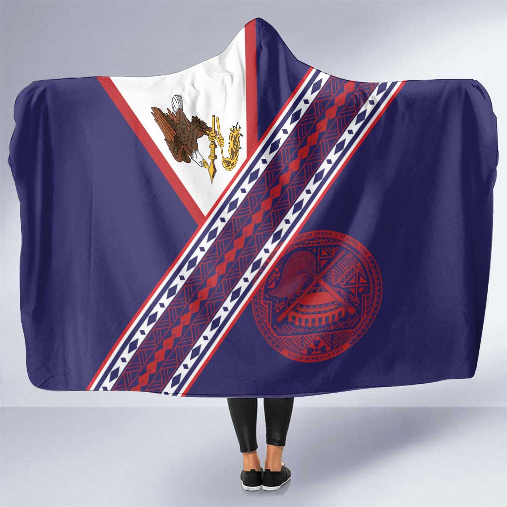 American Samoa Flag Day Hooded Blanket Polynesian Tribal Tattoo Eagle Art LT19 One Size Navy - Polynesian Pride