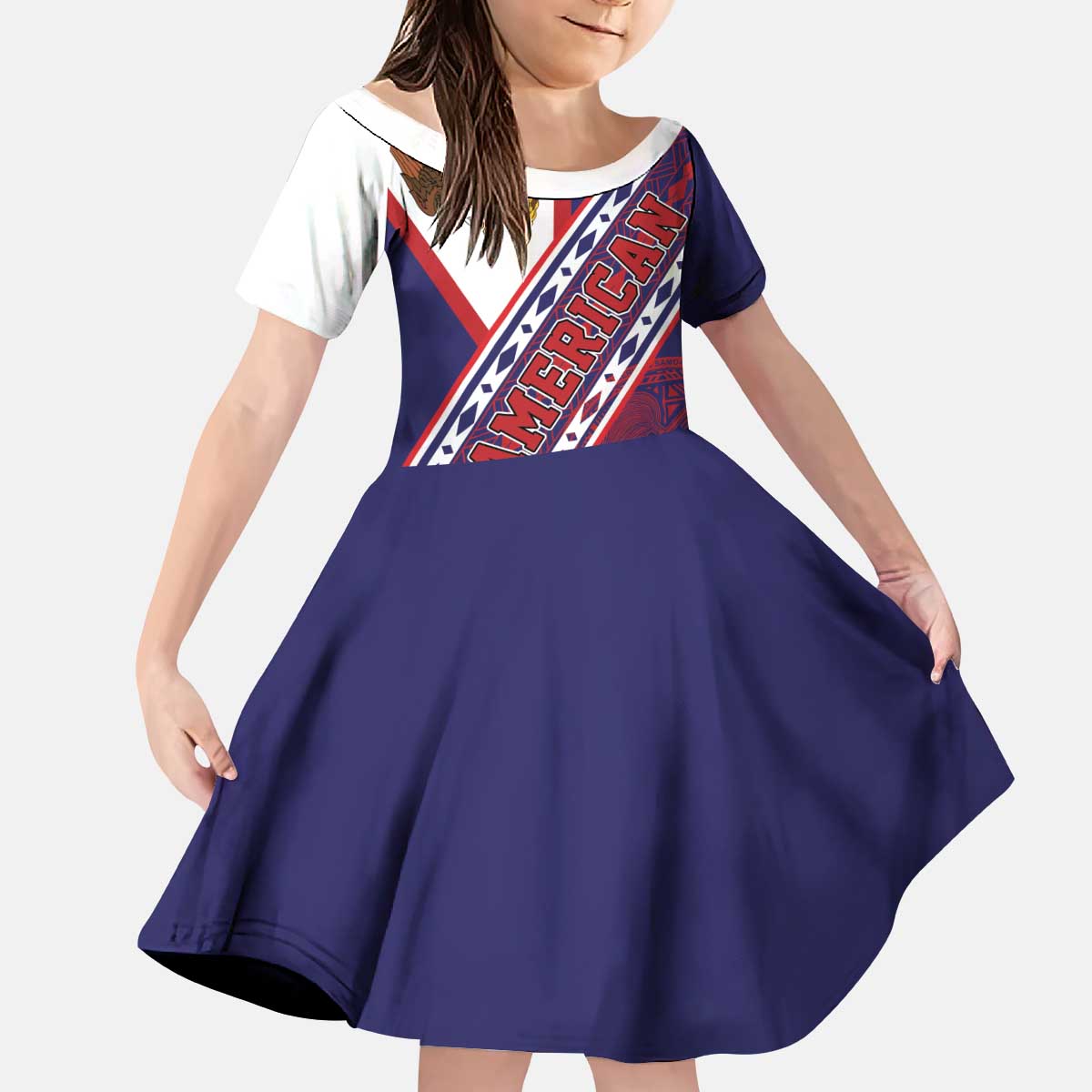 American Samoa Flag Day Kid Short Sleeve Dress Polynesian Tribal Tattoo Eagle Art LT19 KID Navy - Polynesian Pride