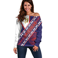 American Samoa Flag Day Off Shoulder Sweater Polynesian Tribal Tattoo Eagle Art LT19 Women Navy - Polynesian Pride