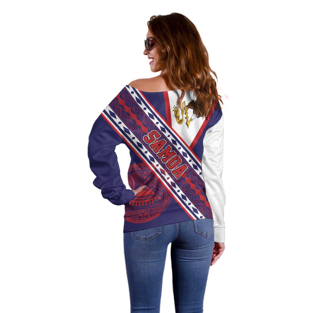 American Samoa Flag Day Off Shoulder Sweater Polynesian Tribal Tattoo Eagle Art LT19 - Polynesian Pride