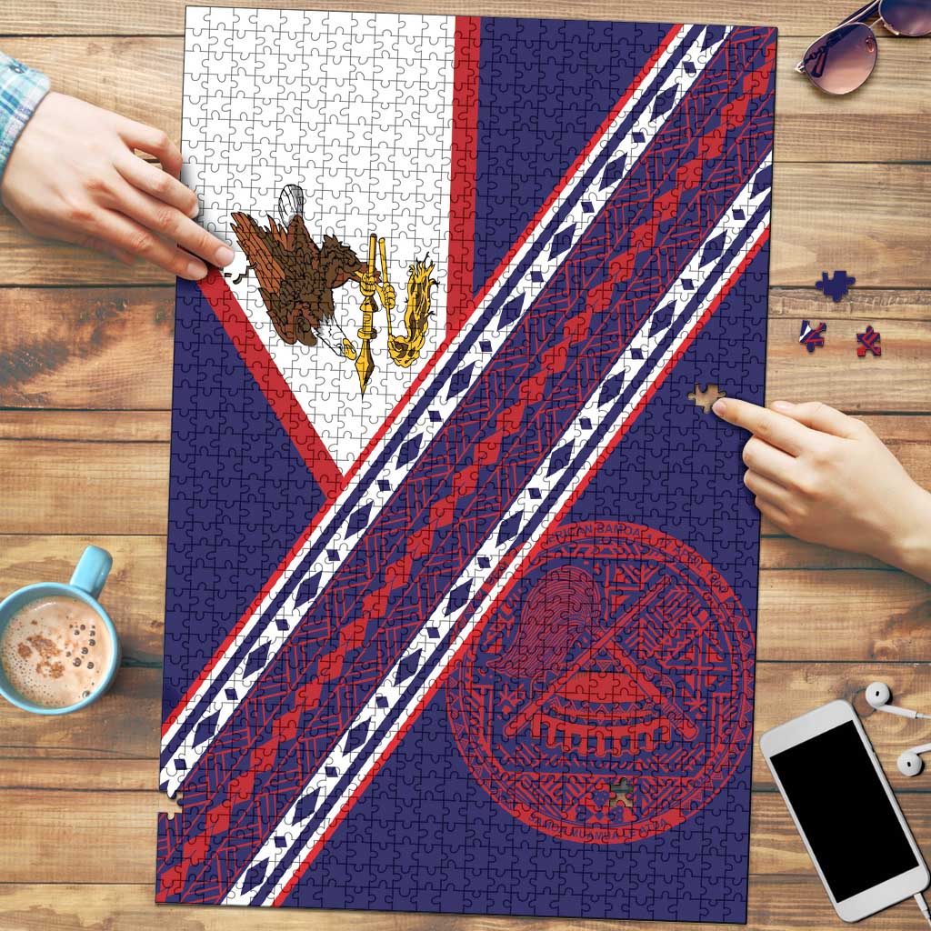 American Samoa Flag Day Puzzle Polynesian Tribal Tattoo Eagle Art LT19 Navy - Polynesian Pride