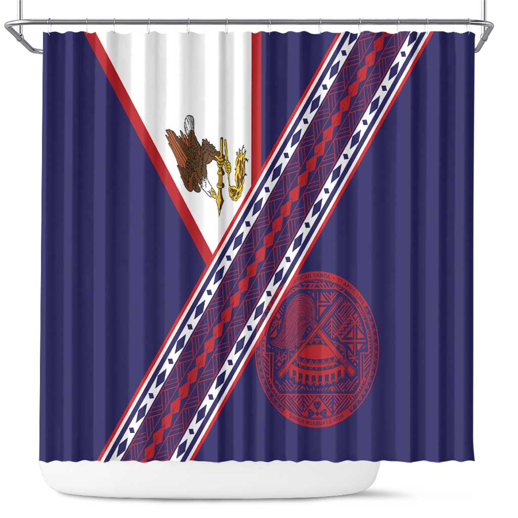 American Samoa Flag Day Shower Curtain Polynesian Tribal Tattoo Eagle Art LT19 Navy - Polynesian Pride